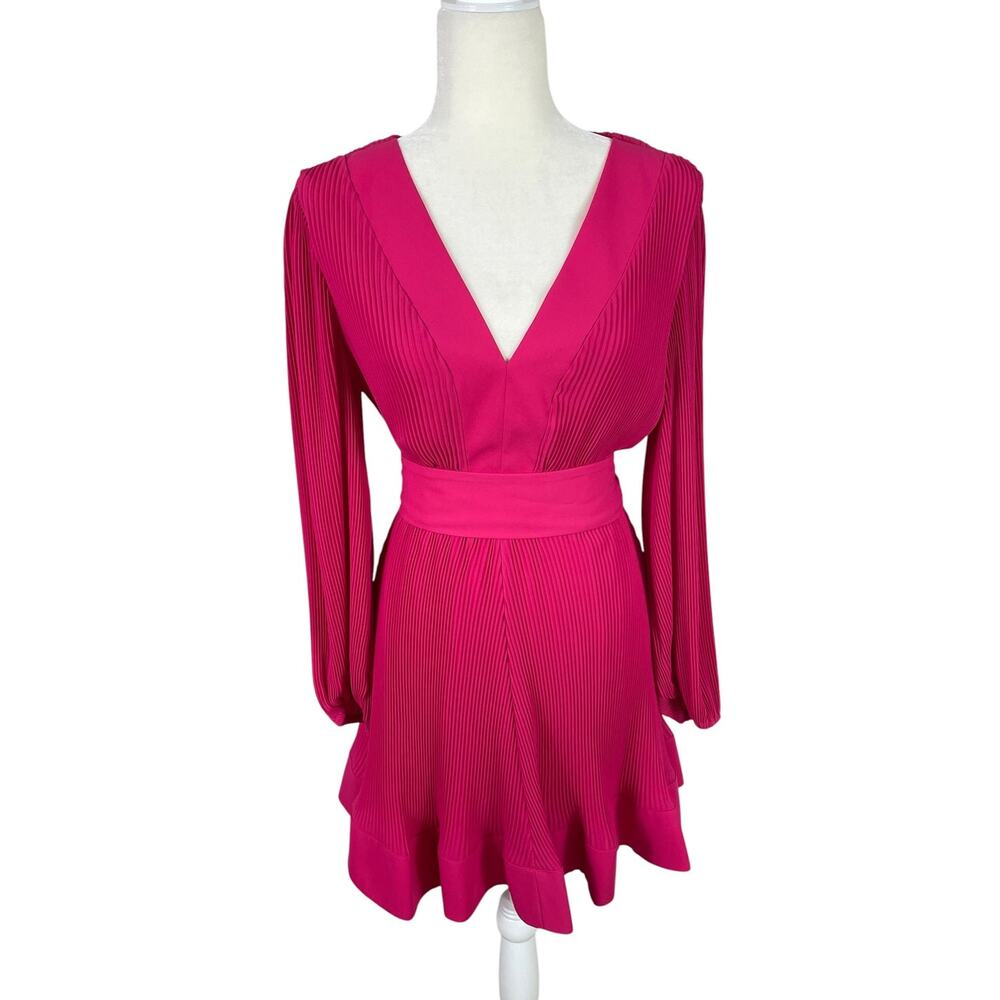 Milly Pleated V-Neck Mini Dress Pink Size 6  Elegant Feminine Wedding Guest Chic